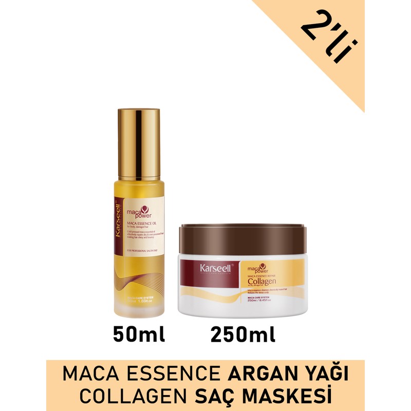 Karseell 250 ml Maca Özü Onarıcı Kolajen Saç Maskesi ve 50 ml Argan Yağı Unisex Kullanım İçin