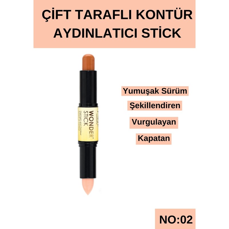 SETBEAUTY WONDER Çift Taraflı Kontür Aydınlatıcı Stick no:2 Mat Görünüm ile Tüm Cilt Tipleri İçin 1 Parça