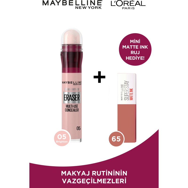 Maybelline New York Instant Eraser Kapatıcı 05 & Super Stay Matte Ink 65 Mini Hediyeli