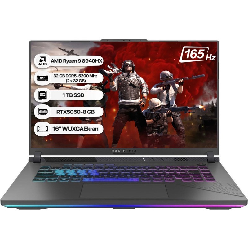 Asus Rog Strix G16 G614PH-RV056 Amd Ryzen 9 8940HX 32GB 1tb SSD RTX5050-8GB 115W Freedos 16" 165Hz Wuxga Taşınabilir Bilgisayar - En Uygun Fiyatlarla Piinti'de