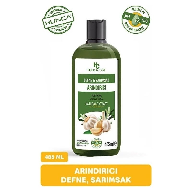 Hunca Care 485 ml Defne ve Sarımsaklı Şampuan Tüm Saç Tipleri İçin Arındırıcı Etki Sağlar