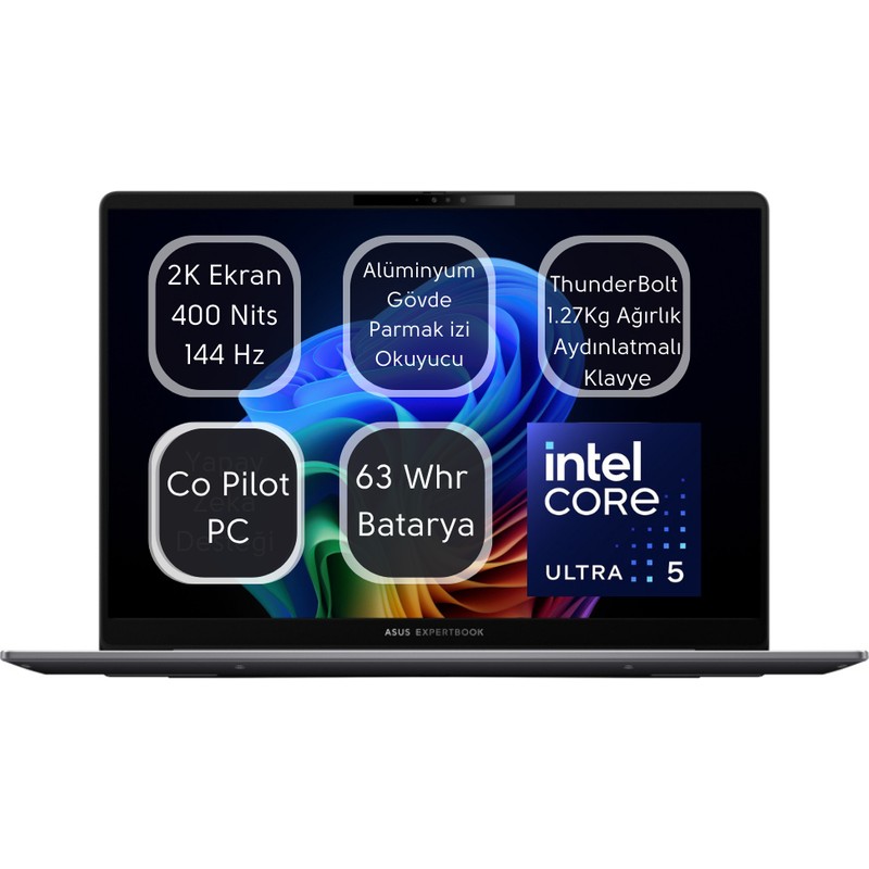 Asus Expertbook P5 14" Taşınabilir Bilgisayar Intel® Core™ Ultra 5 226V 16GB Ram 512GB SSD WQXGA Ekran - En Uygun Fiyatlarla Piinti'de