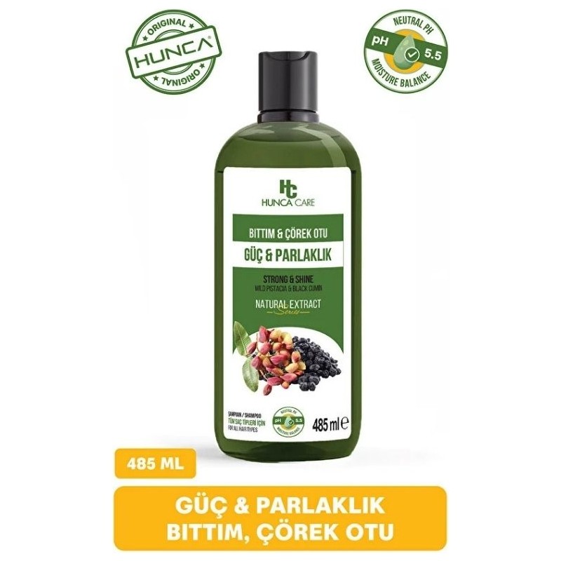 Hunca Care 485 ml Bıttım ve Çörek Otlu Bitkisel Şampuan Tüm Saç Tipleri İçin Parlaklık Verici
