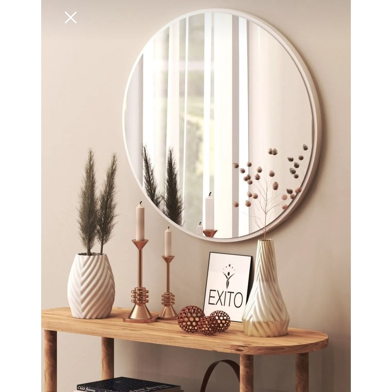 meDDex Dekoratif Yuvarlak Ayna Beyaz 58 cm Antre Hol Wc Beyaz 58 cm