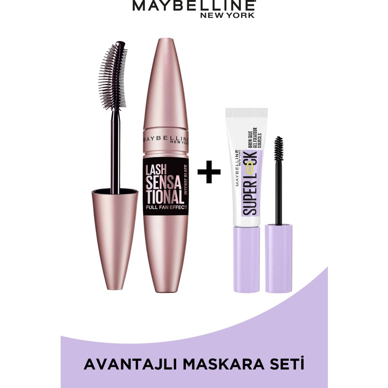 Maybelline New York Lash Sensational Maskara & Super Lock Kaş Sabitleyici İkilisi Yelpaze Etkili Orijinal Boy