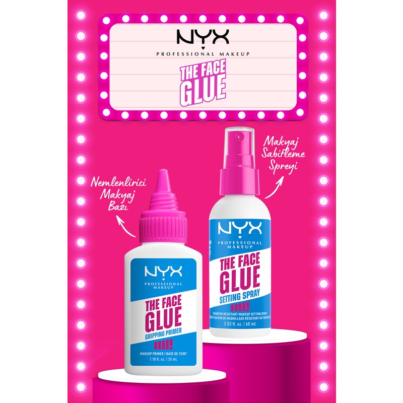 NYX Professional Makeup Face Glue Setting Spray Makyaj Sabitleme Spreyi + Nyx Professional Makeup Face Glue Primer Nemlendirici Makyaj Bazı