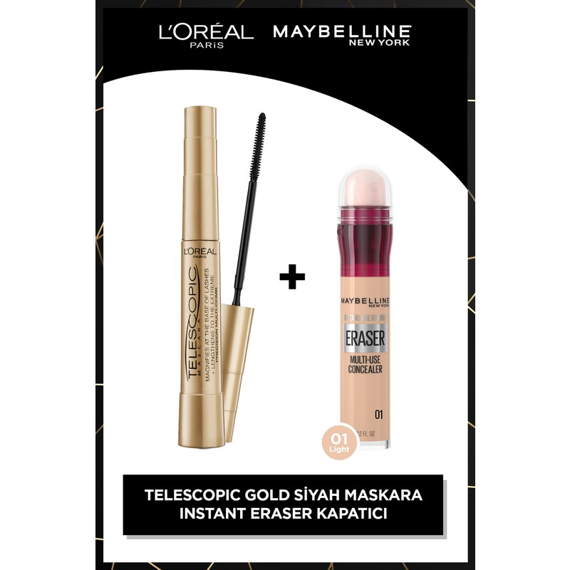 L'Oréal Paris Telescopic Maskara - Siyah + Maybelline New York Instant Anti Age Eraser Kapatıcı 01