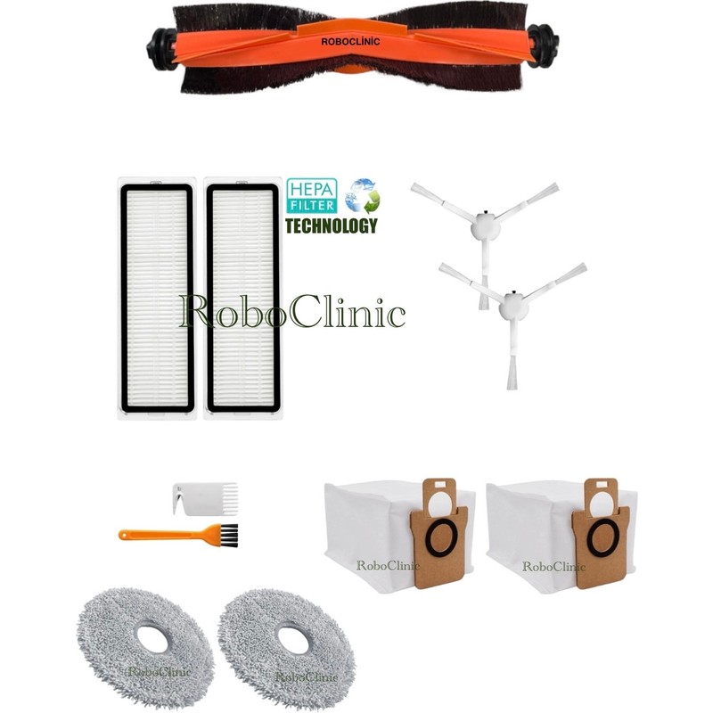 Roboclinic Xiaomi Robot Vacuum X10+ (Plus) / X20+ (Plus) Robot Süpürge Uyumlu Yedek Toz Torba, Fırça, Hepa Filtre, Mop Seti-11 Parça - En Uygun Fiyatlarla Piinti'de