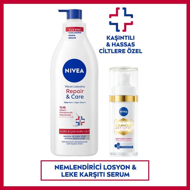 Nivea Repair&care Nemlendirici Vücut Losyonu 400ML ve LUMINOUS630 Leke Karşıtı Cilt Serumu 30ML