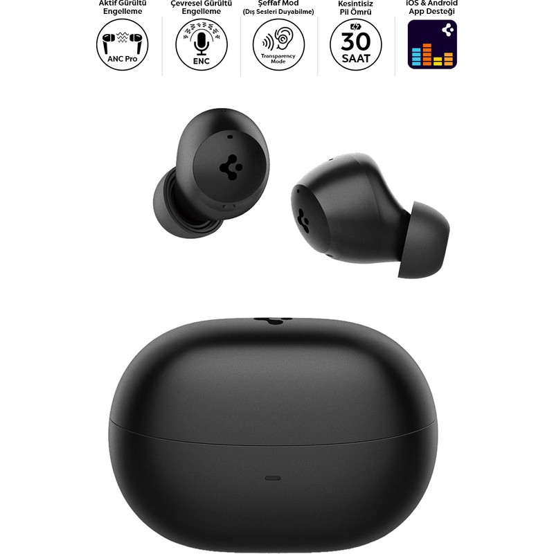 Spigen Audio TWS P10 Bluetooth Kablosuz Kulaklık - ANC Pro Aktif Gürültü Engelleme & 10mm Sürücü & 30 Saat Pil & & ENC 6 Mikrofon & Şeffaf & Gaming Mod iPX4 Black - ASD07887 - En Uygun Fiyatlarla Piinti'de