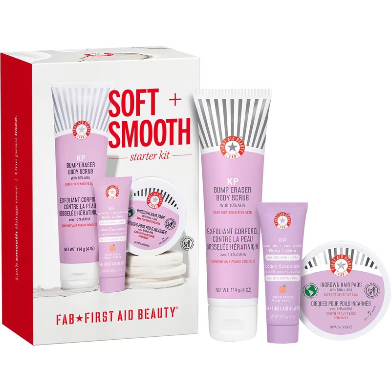 First Aid Beauty Soft + Smooth Starter Kit - Yumuşaklık + Pürüzsüzlük Verici Başlangıç Seti 113 G + 28,3 G + 28 Disk