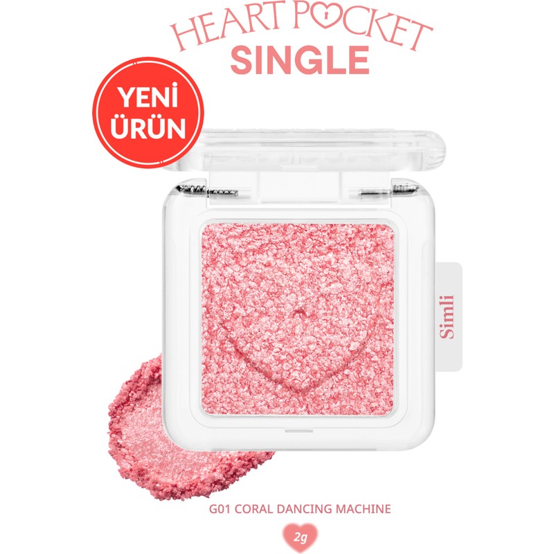 Peripera Kişiselleştirilebilir Simli Tekli Far PERIPERA Heart Pocket Single (G01 Coral Dancing Machine)