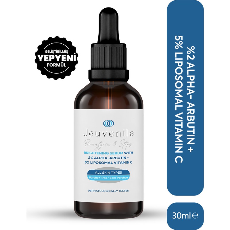 Jeuvenile Leke Karşıtı Cilt Tonu Eşitleyici Alpha Arbutin %2 + Liposomal Vitamin C %5 Serum 30 ml - Alpha Arbutin %2 Vitamin C 5% Face Serum 30 ml