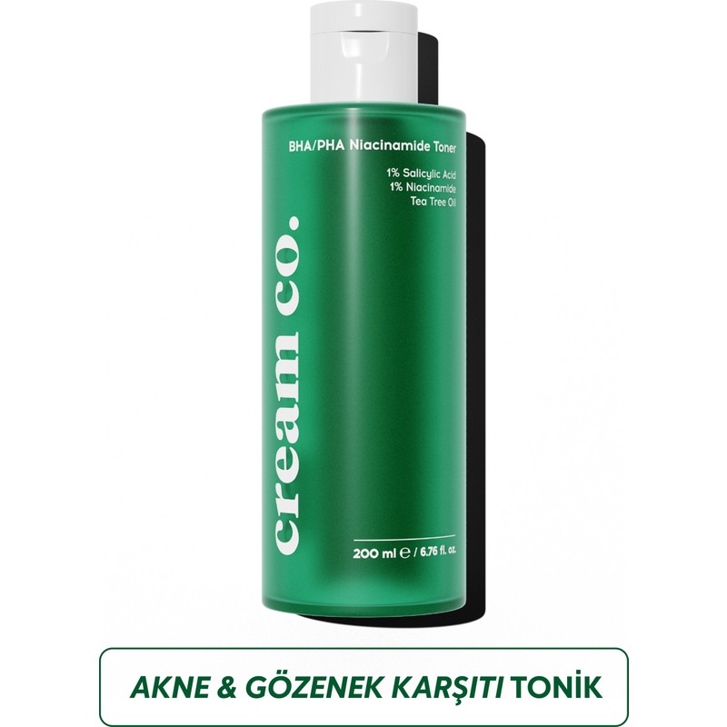Cream Co. Akne Karşıtı Gözenek Sıkılaştırıcı BHA PHA Niacinamide Tonik | Arındırıcı | Salisilik Asit | 200ML
