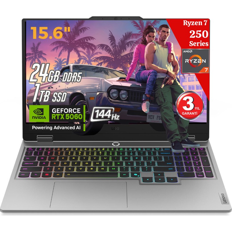 Lenovo Loq 15AHP10 Aı Amd Ryzen7 250 24GB Ddr5 1tb SSD RTX5060 8gddr7 15.6 Fhd 144Hz Freedos 83JG006FTR Taşınabilir Bilgisayar (Yapay Zeka Destekli) - En Uygun Fiyatlarla Piinti'de