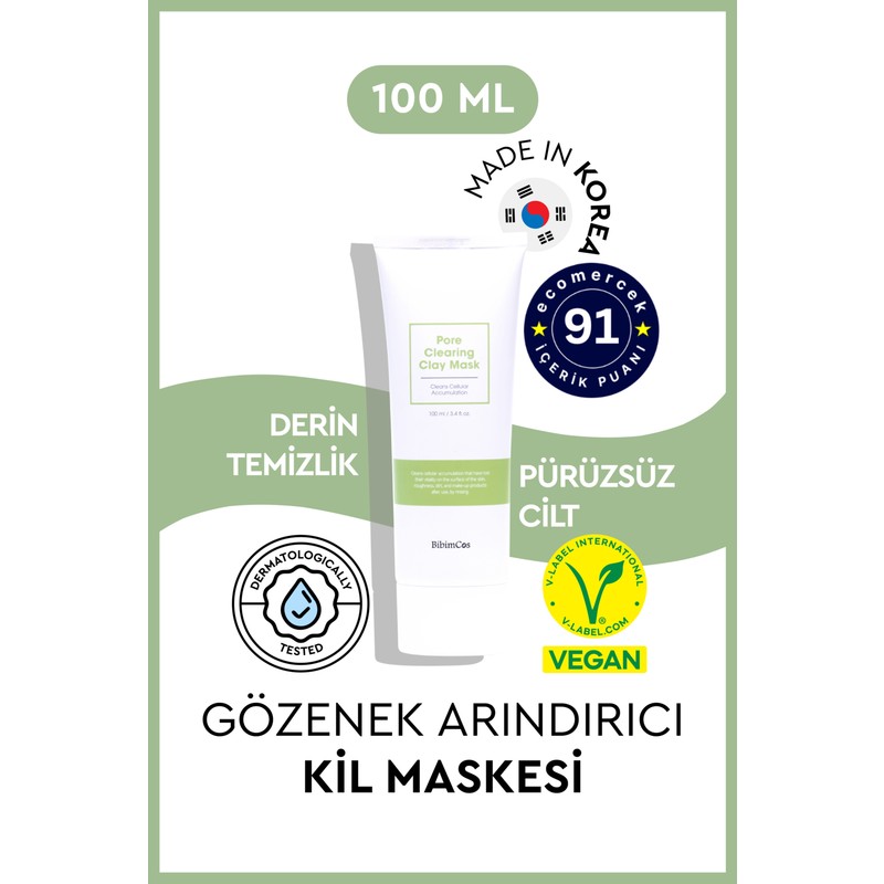 Bibimcos Gözenek Temizliğine Özel Krem Kil Maskesi 100 ml Tüm Cilt Tipleri İçin Derin Temizlik