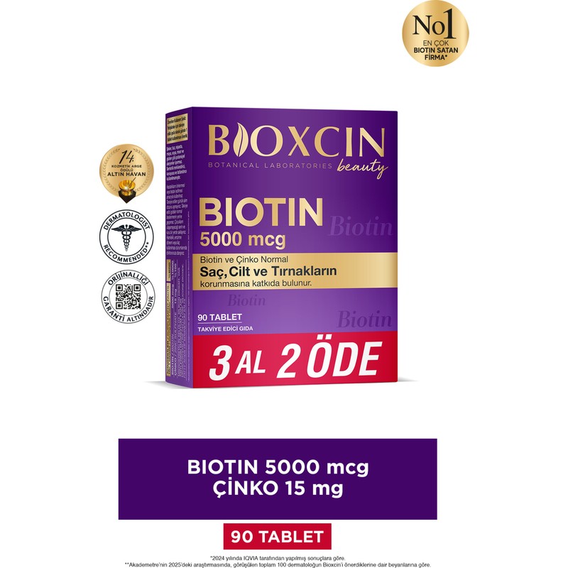 Bioxcin Bıotın 90 Tablet Tüm Saç Tipleri İçin Canlandırıcı Etkili Takviye Edici Gıda