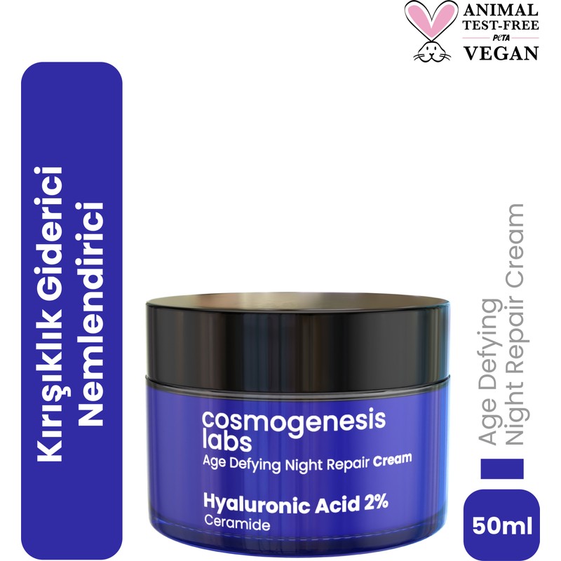 Cosmogenesis Labs Gece Kremi %2 Hyaluronik Asit 50ml - Yaşlanma Karşıtı Yoğun Nemlendirici Dolgunlaştırıcı Vegan
