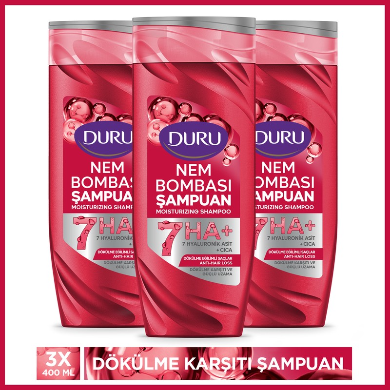 Duru Nem Bombası Dökülme Eğilimli Saçlar Için Dökülme Karşıtı Şampuan 3x400 Ml