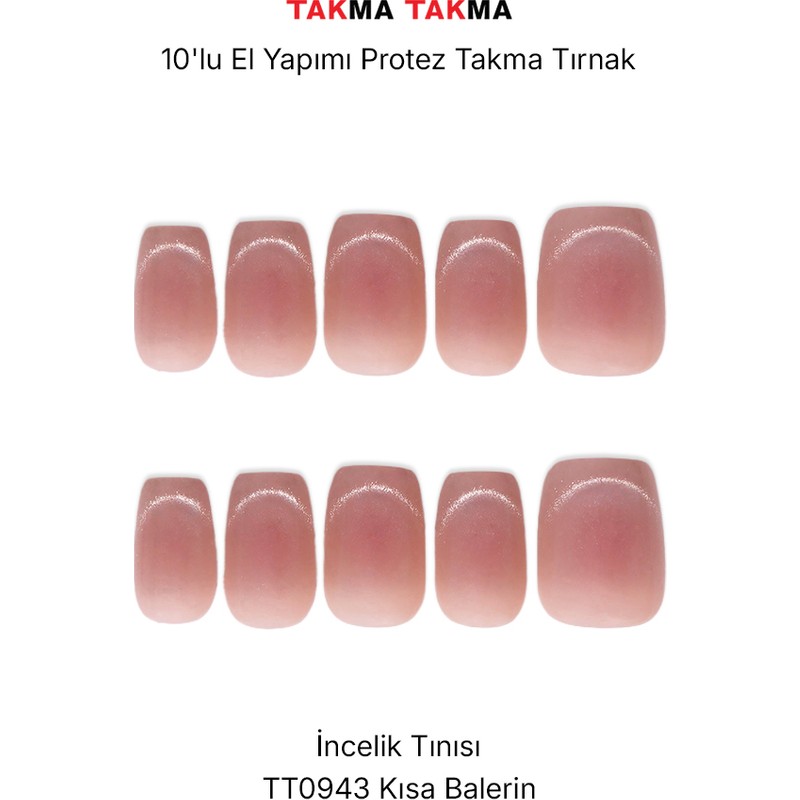 Takma Takma 10'lu Ten Rengi Kısa Balerin TT0943 Tekrar Kullanılabilir El Yapımı Protez Takma Tırnak - Ten Rengi-S