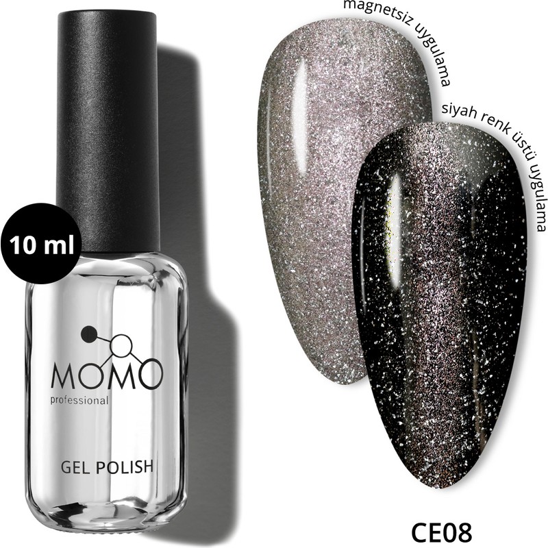Momo Professional Kristal Kedi Gözü Kalıcı Oje CE08, Yarı Şeffaf, Gümüş, 10 ml
