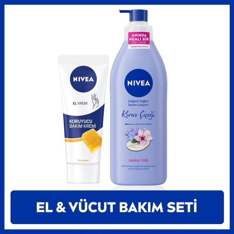 Nivea Nemlendirici Kiraz Çiçeği Vücut Losyonu 400ML ve Koruyucu Balmumu El Bakım Kremi 75ML