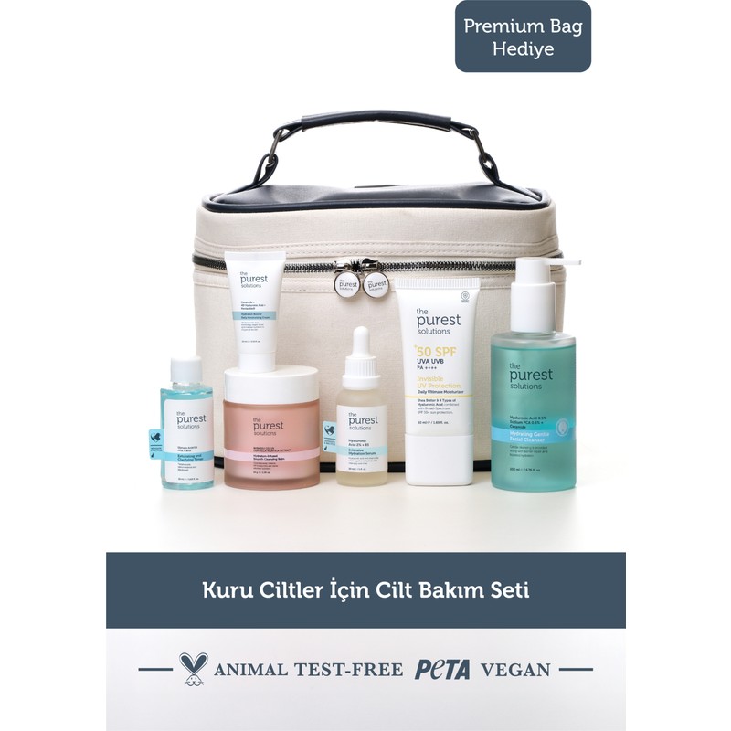 The Purest Solutions Kuru Ciltler İçin Cilt Bakım Seti 400 ml Sıvı Formda Vegan Ürünler