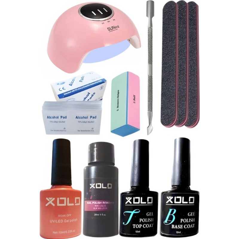 Xolo Kalıcı Oje Yapma Seti 20 Parça Klasik Renkler Top Base Top Coat Solüsyon Kronk Törpü Uv LED Seti