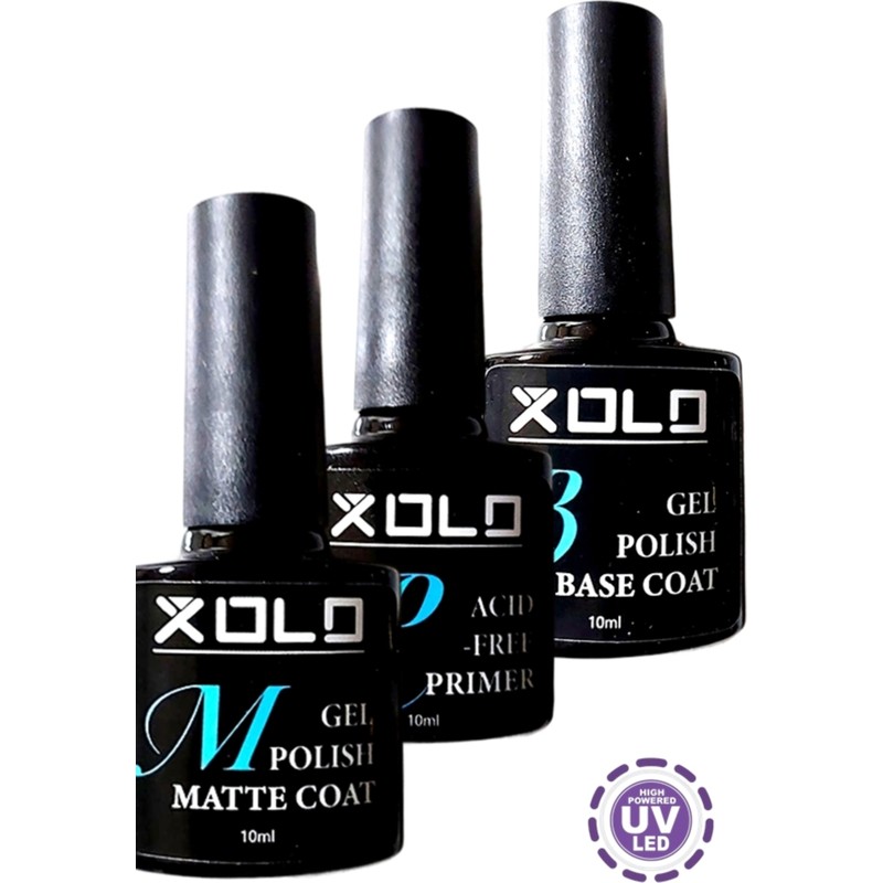Xolo Kalıcı Oje Protez Tırnak Base Coat Top Coat Primer Jel Oje Hazırlık Seti 3X10 ml Profesyonel