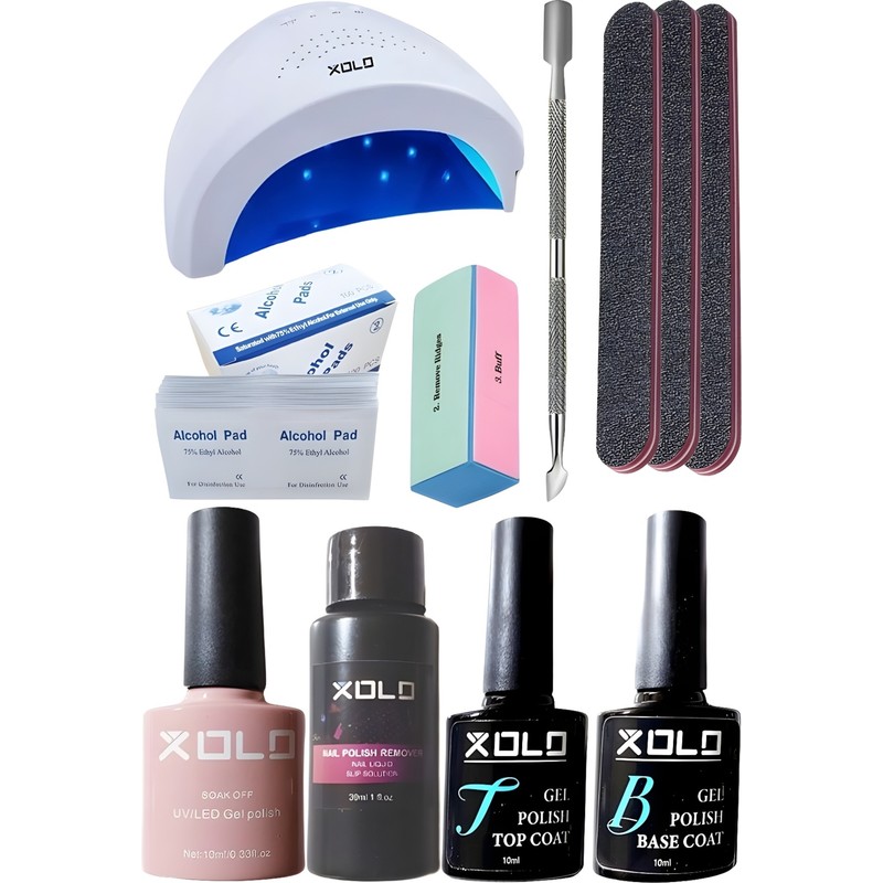 Xolo Kalıcı Oje Yapma Seti 20 Parça Nude Serisi Top Base Top Coat Solüsyon Kronk Törpü Uv LED Seti