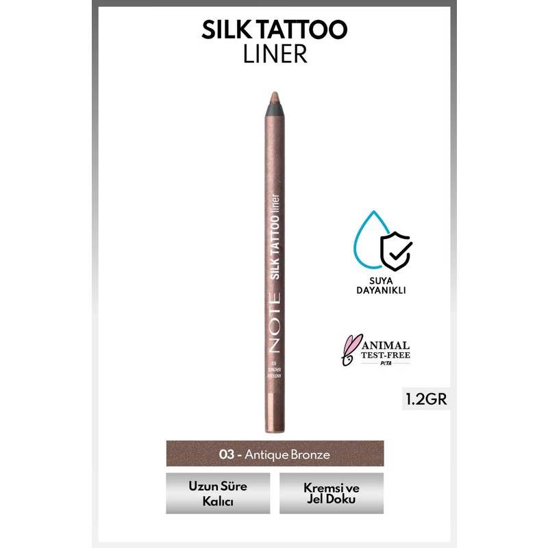 Note Cosmetics Silk Tattoo Liner Suya Dayanıklı Ipeksi Jel Göz Kalemi - 03 Antique Bronze - Bronz (Işıltılı)
