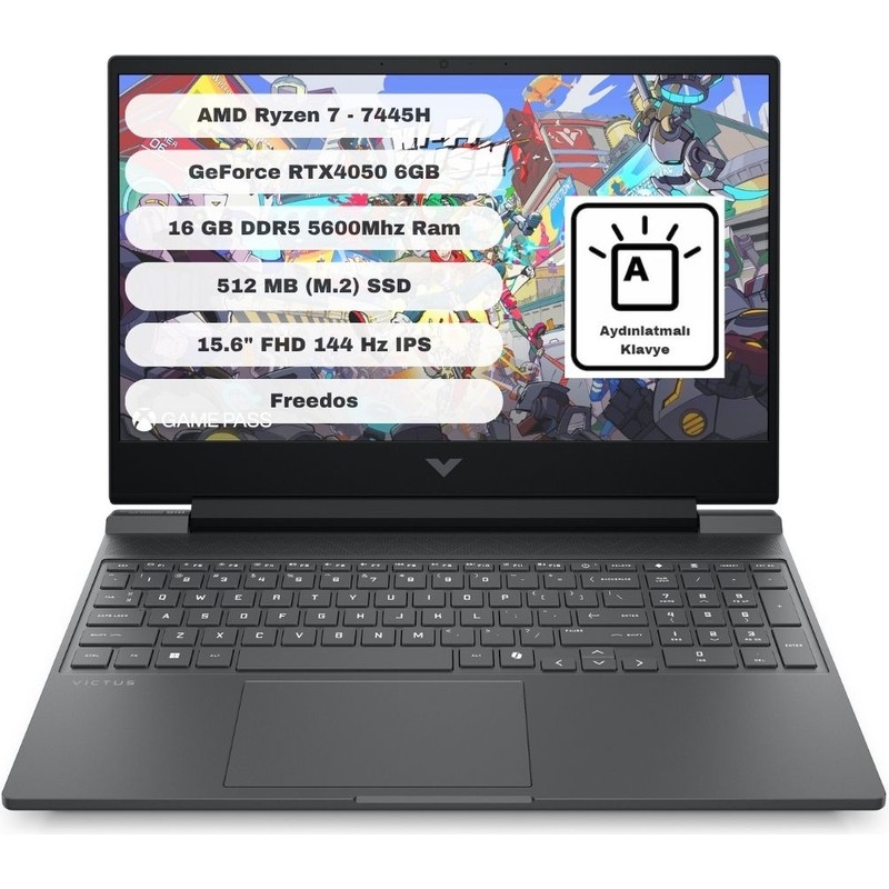 Hp Victus 15-FB3038NT BX9U9EA 6gb RTX4050 Amd Ryzen 7 7445H 16GB Ram 512GB SSD 15.6 Inç Fhd 144Hz Freedos Taşınabilir Bilgisayar - En Uygun Fiyatlarla Piinti'de