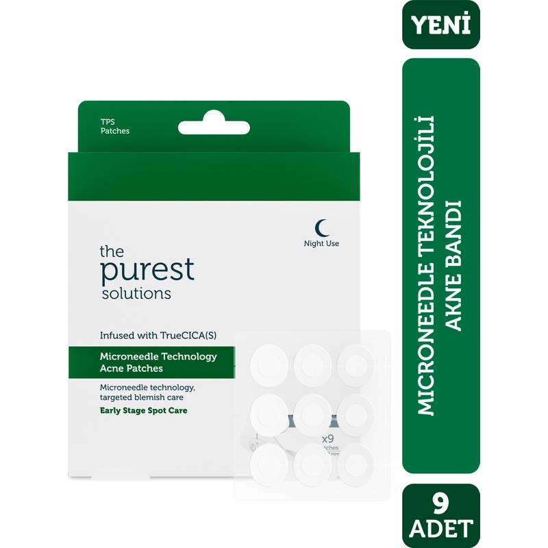 The Purest Solutions Microneedle Teknolojili Akne Patch, Akne Karşıtı Yama, Mikroiğneli Bant, 9 Adet