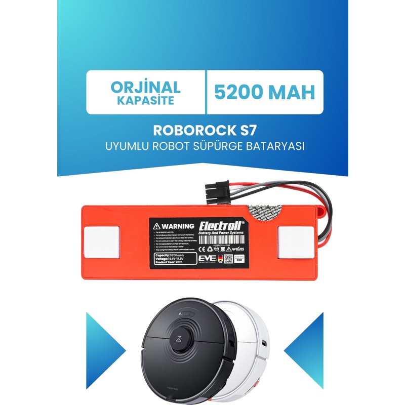 Electroll Roborock S7 Uyumlu Batarya (Orjinal Kapasite) 5200MAH Pil Kutulu Robot Süpürge Bataryası Değişimi - En Uygun Fiyatlarla Piinti'de