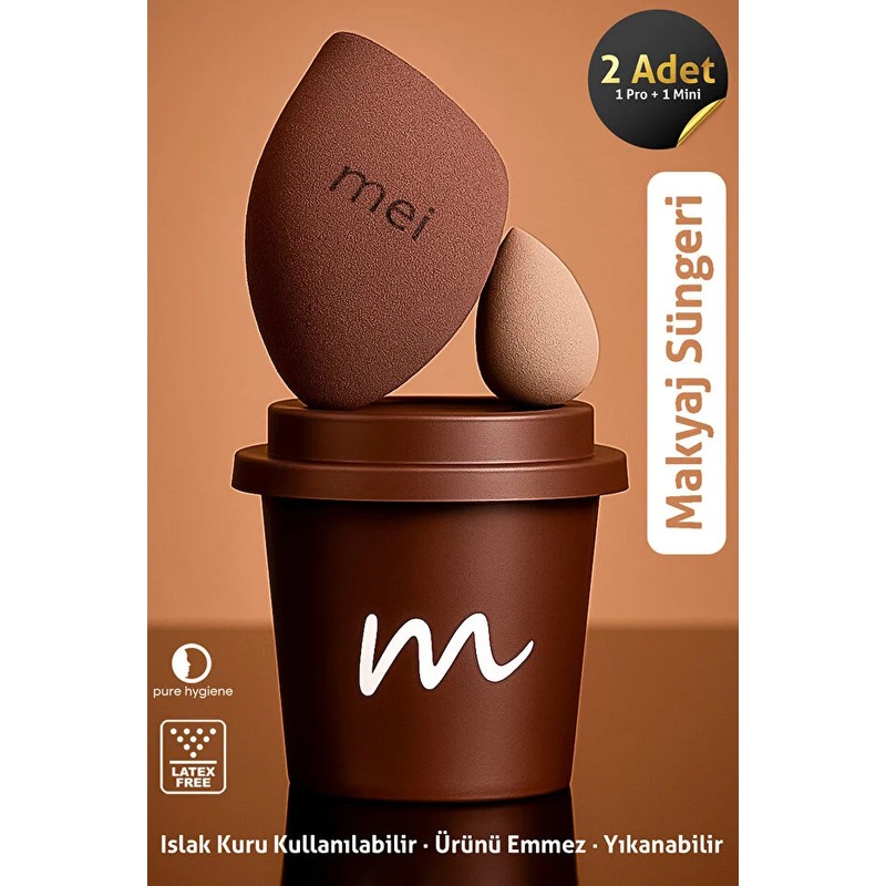 Mei Coffee Cup Hijyenik Makyaj Süngeri Walnut Coffee 1 Pro + 1 Mini