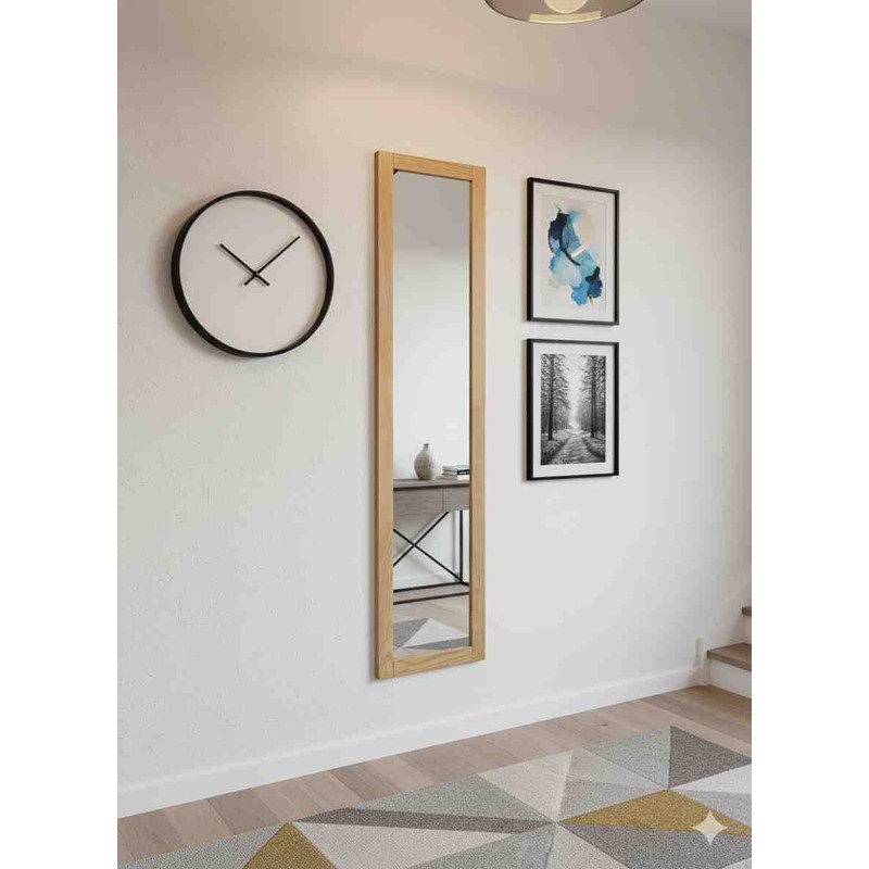 Mirrorss Doğal Ahşap Çerçeve Hol Duvar Aynası 120 x 27 cm Uzun Dikey Şekil ile Modern Tasarım