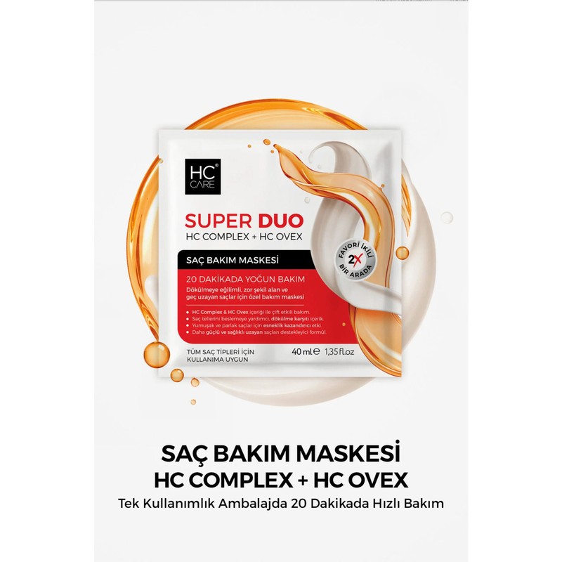 Hc Care HC Super Duo 40 ml Saç Bakım Maskesi Yıpranmış Saçlar için Hızlı Onarım Sunar