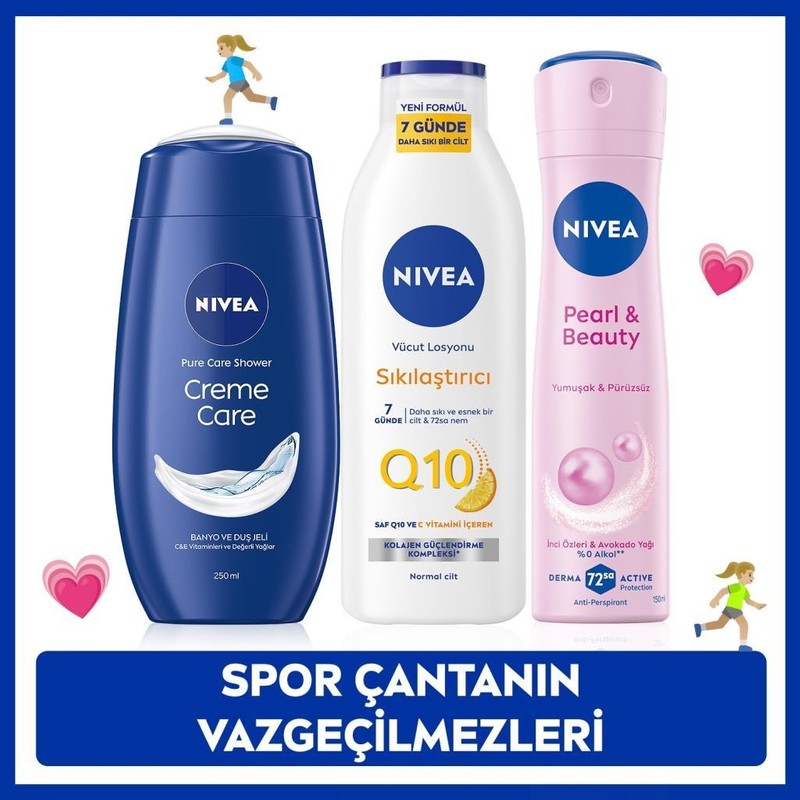 Nivea Vücut Bakım Seti, Q10 Sıkılaştırıcı Losyon 250ML, Pearl&beauty Deodorant 150ML ve Duş Jeli 250ML