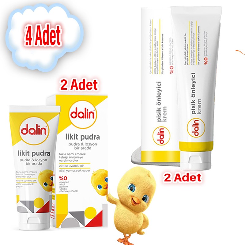 Dalin 4'lü Set -X2 Adet Pişik Kremi 100 ml ve X2 Adet Likit Pudra 100 ml
