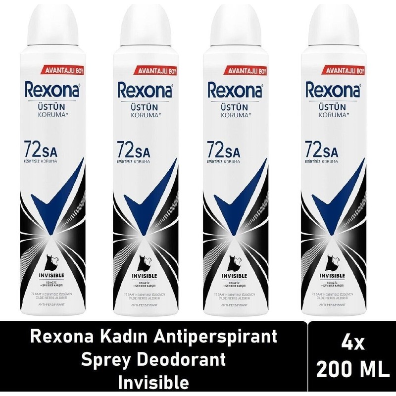 Rexona Invisible Black&white Kadın Sprey Deodorant 4 x 200 ml