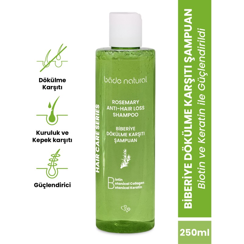 Bade Natural Biberiye Şampuan 250 ml Tüm Saç Tipleri için Dökülme Karşıtı Doğal İçerik