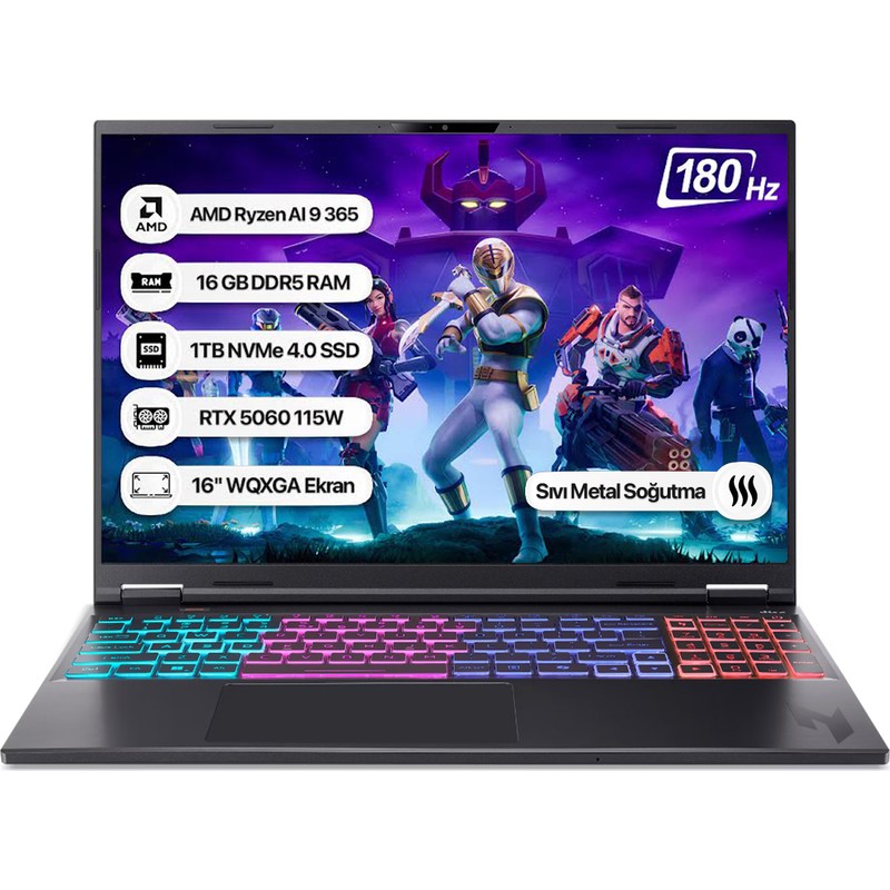 Acer Nitro 16S NH.QXUEY.001 Ryzen Aı 9 365 16GB 1tb SSD RTX5060-115W 180Hz 16 Wqxga Dos Taşınabilir Bilgisayar - En Uygun Fiyatlarla Piinti'de