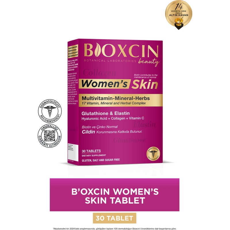 Bioxcin Women's Skin 30 Tablet - Glutatyon, Elastin, Biotin, Cilt Vitamini ile Cilt Koruma