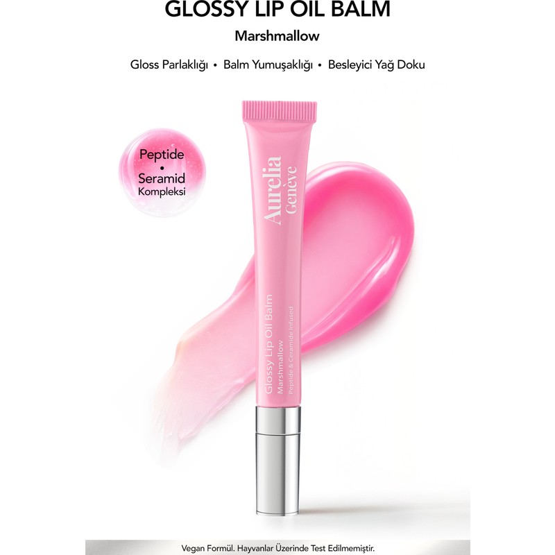 Aurelia Genève Glossy Lip Oil Balm - Nemlendirici Etkili Renkli Lip Balm - Marshmallow - Soft Pembe - 12 ml