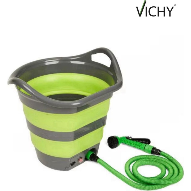 Vichy Şarjlı Katlanabilir Yıkama Kovası 15 Litre – Hortumlu, USB Şarjlı, Taşınabilir Gri VCH-6560 Yeşil