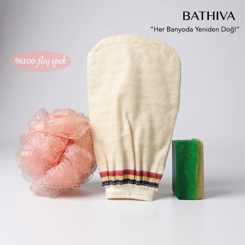 Bathiva 3'lü %100 Floş Ipek Banyo Kesesi Peeling Eldiveni, Kabak Lifli Aloe Vera'lı Sabun ve Top Lif