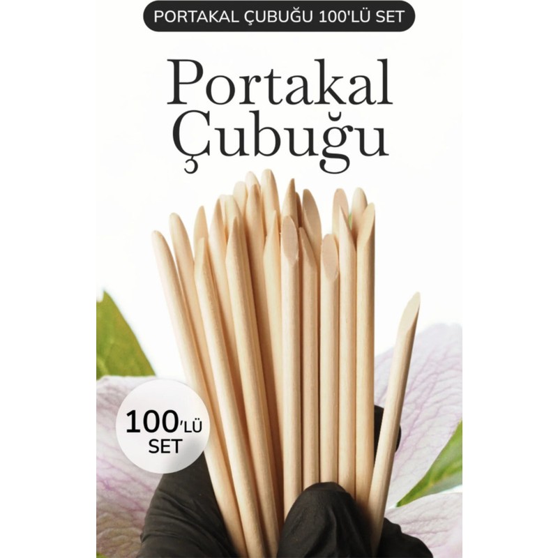 Qnail Professional Portakal Çubuğu 100'LÜ Set – Ahşap Tırnak Eti Itici Manikür Pedikür Seti