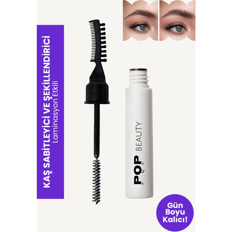 Pop Beauty Kaş Sabitleyici ve Şekillendirici, Kaş Fırçası, Tarağı ve Sabitleyici Jel (Laminasyon Etkili)