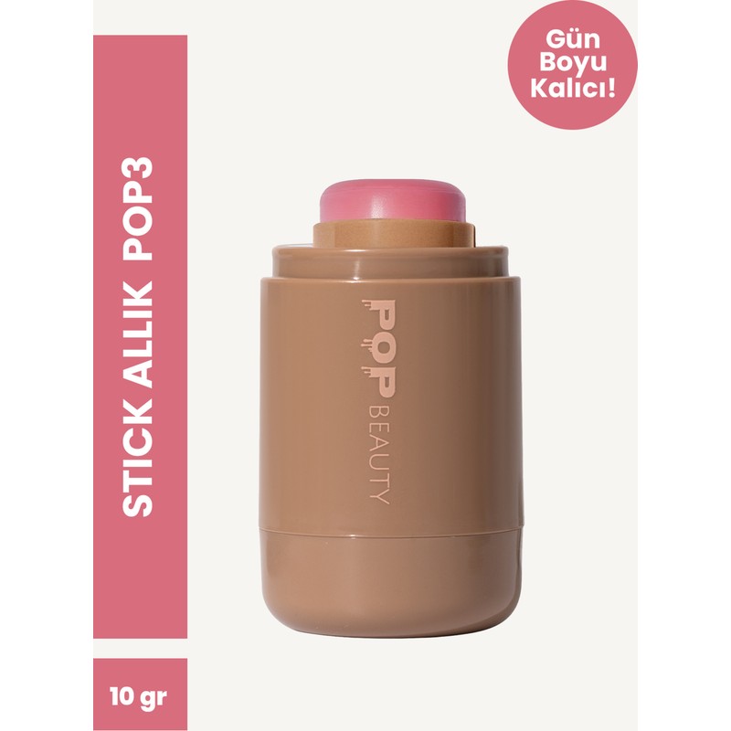 Pop Beauty Doğal Görünüm, Nemlendirici Etkili, Yanak Ve Dudak Renklendirici Stick Allık, POP 3