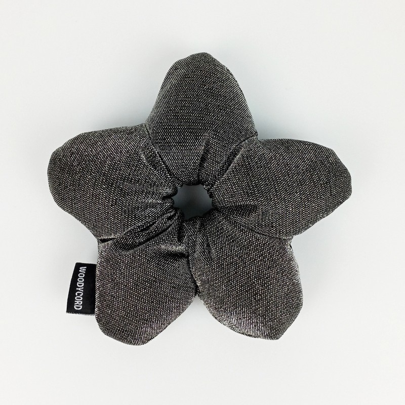 Woodycord El Yapımı Elyaf Dolgulu Scrunchie Topuz Tokası Gümüş Işıltılı Zırh Serisi